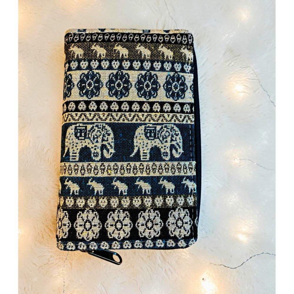 Armong Women's Zip-Around Wallet Elephant Animal Print Teal/Olive/Beige